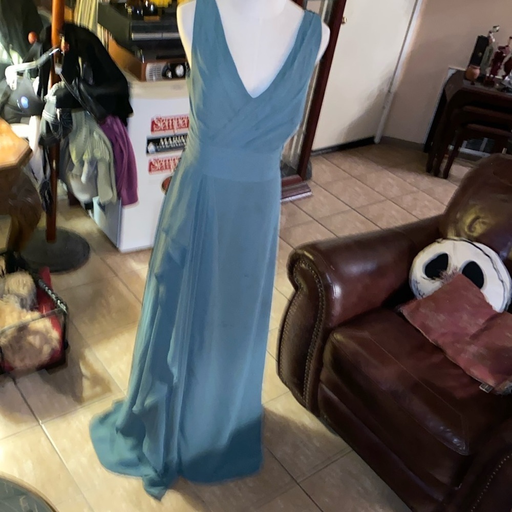 A-Line Pleated Stretch Chiffon Floor-Length Dress Sage Green size A12